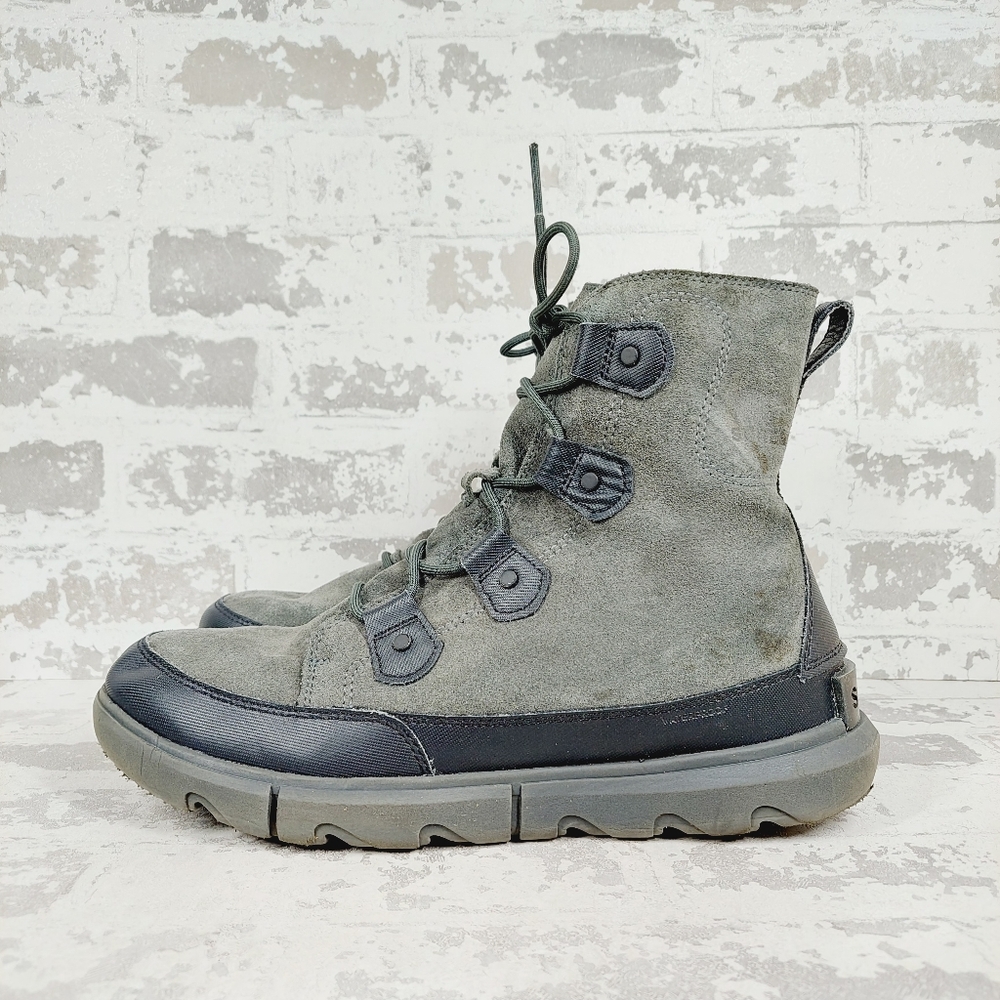 Sorel Explorer Joan Grey Suede Lace Up Fur Trim Winter Boots K226
